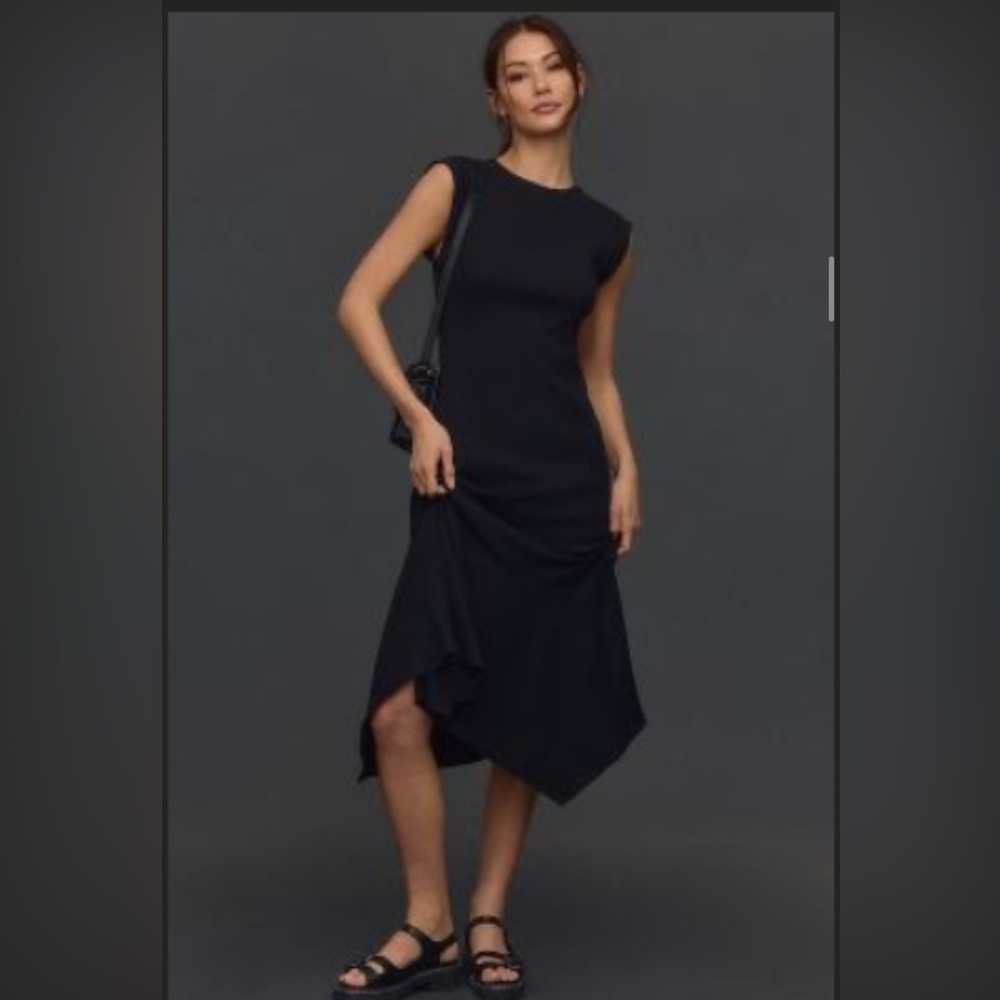 Anthropologie Black Flare Ribbed Stretch Sheath Dress